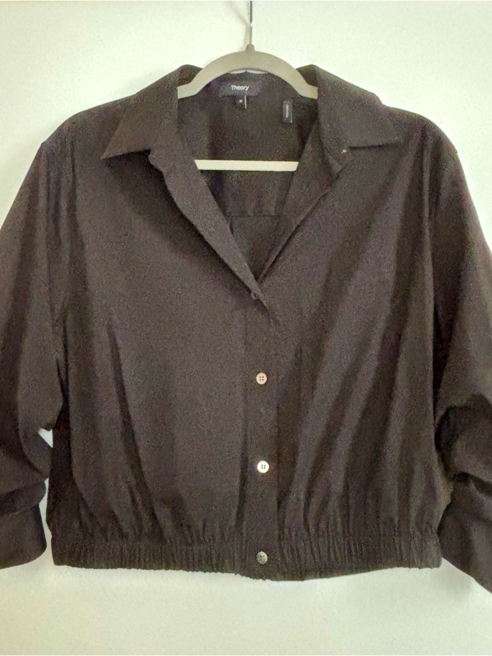 Theory Black Button-Front Cropped Shirt